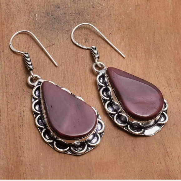 New Australia mookite jasper 925 silver earrings - Picture 3 of 7